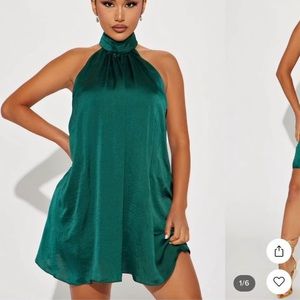 Fashion nova emerald satin halter dress